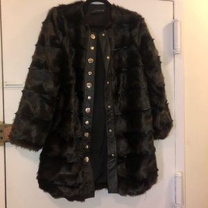Zara Black and Brown Fur Coat